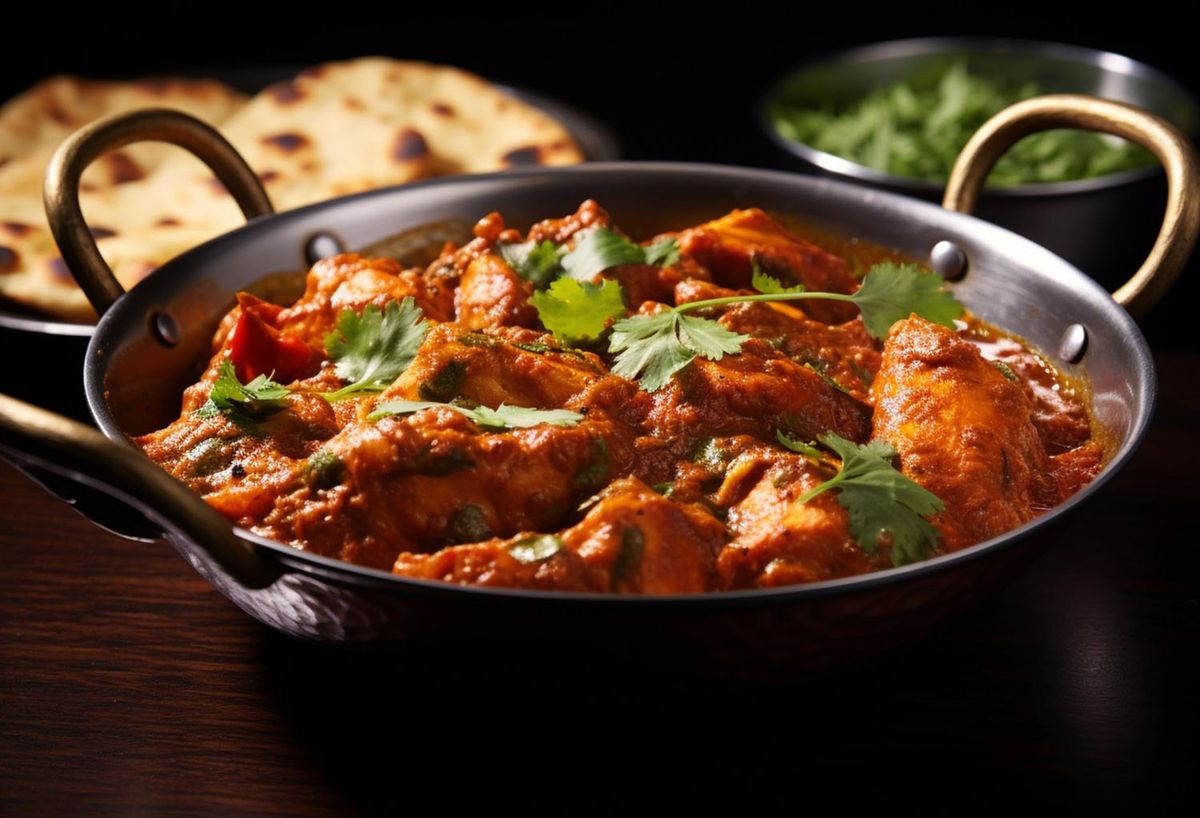 Delicious chicken tikka masala in a bowl with roti