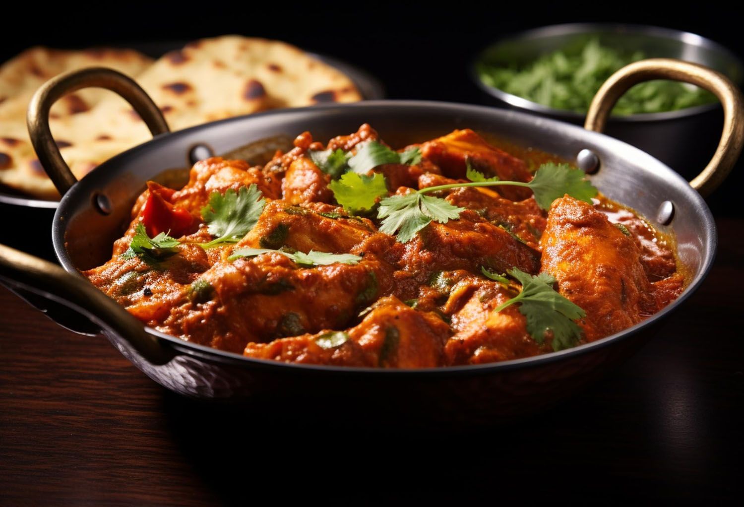 Delicious chicken tikka masala in a bowl with roti